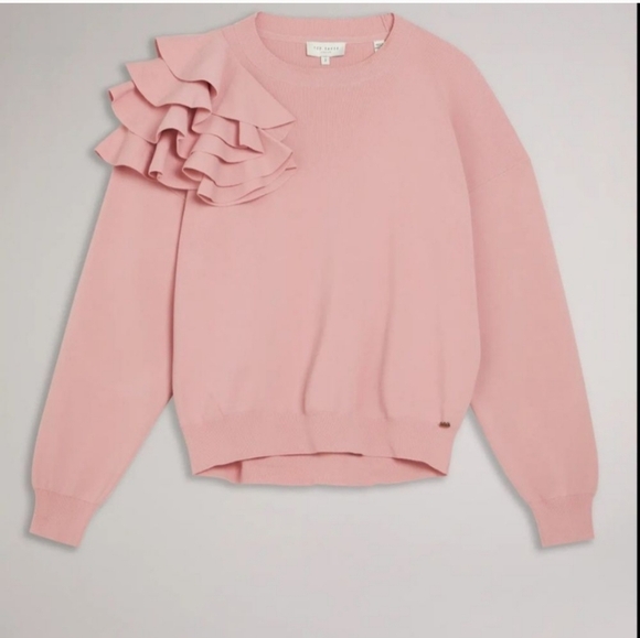 $259 Ted Baker Pink Ozai Sweatshirt with Ruffles US 6 - Picture 1 of 5
